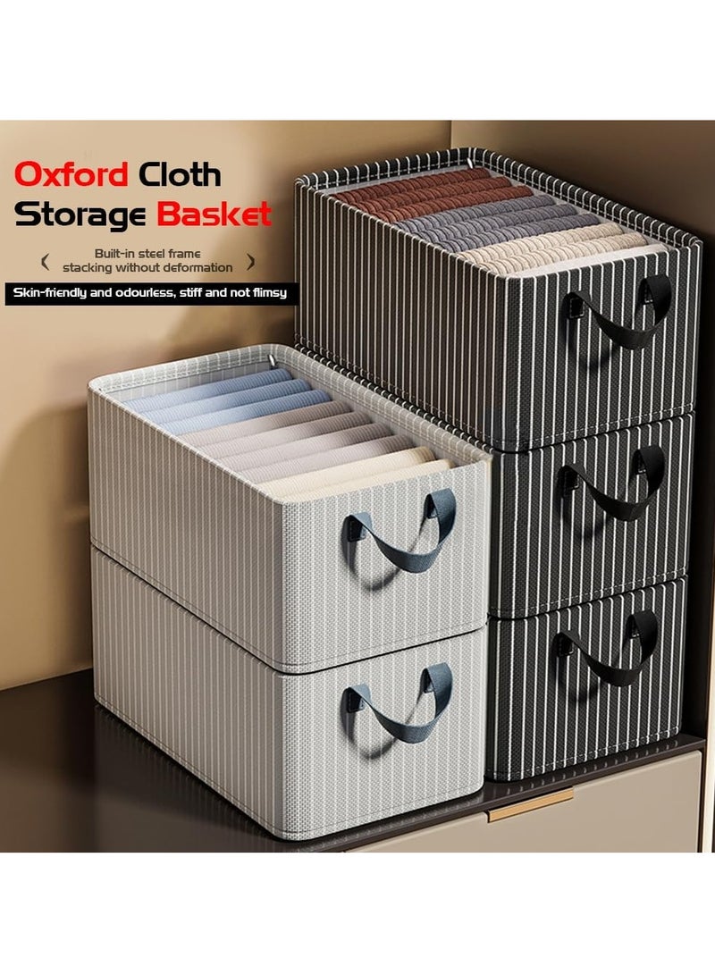 XiuWoo 3 Pack Foldable Wardrobe Clothes Organizer, Jeans Drawer Closet Organizer, Cube Organizer Storage Bins, Closet Organizer Basket, Bedroom Clothes Storage Organization Box with Handles, Metal Frame - Image 3