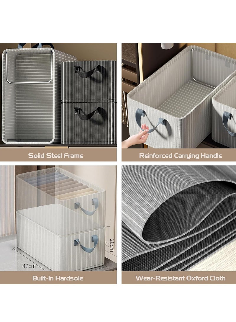 XiuWoo 3 Pack Foldable Wardrobe Clothes Organizer, Jeans Drawer Closet Organizer, Cube Organizer Storage Bins, Closet Organizer Basket, Bedroom Clothes Storage Organization Box with Handles, Metal Frame - Image 4