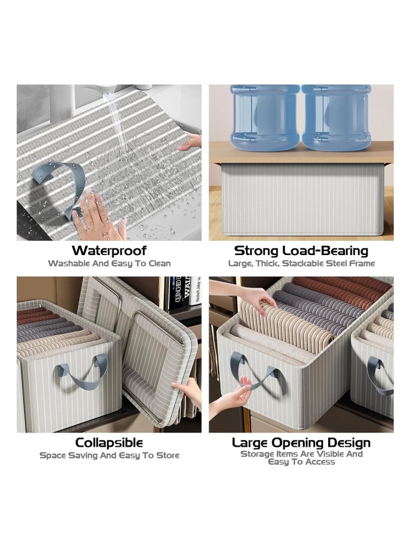 XiuWoo 3 Pack Foldable Wardrobe Clothes Organizer, Jeans Drawer Closet Organizer, Cube Organizer Storage Bins, Closet Organizer Basket, Bedroom Clothes Storage Organization Box with Handles, Metal Frame - Image 5