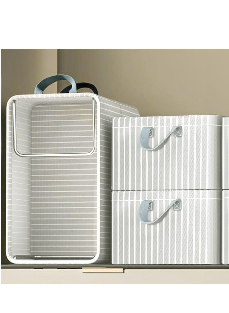 XiuWoo 3 Pack Foldable Wardrobe Clothes Organizer, Jeans Drawer Closet Organizer, Cube Organizer Storage Bins, Closet Organizer Basket, Bedroom Clothes Storage Organization Box with Handles, Metal Frame - Image 1