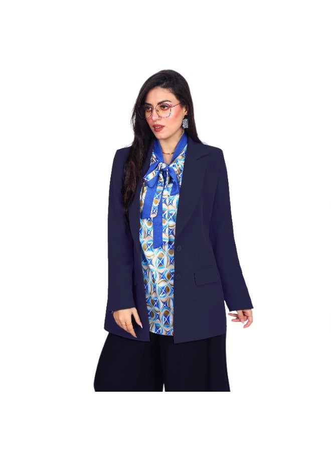 Smoky Egypt Elegant Lady Solid Blazer-Navy - Image 1