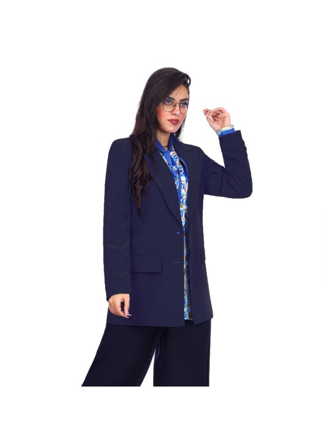 Smoky Egypt Elegant Lady Solid Blazer-Navy - Image 2