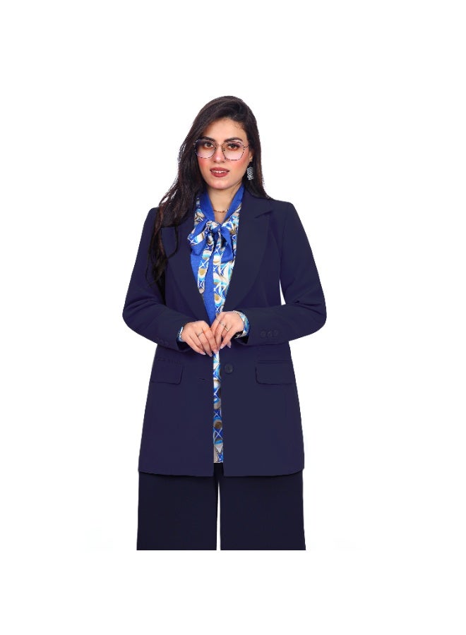 Smoky Egypt Elegant Lady Solid Blazer-Navy - Image 3