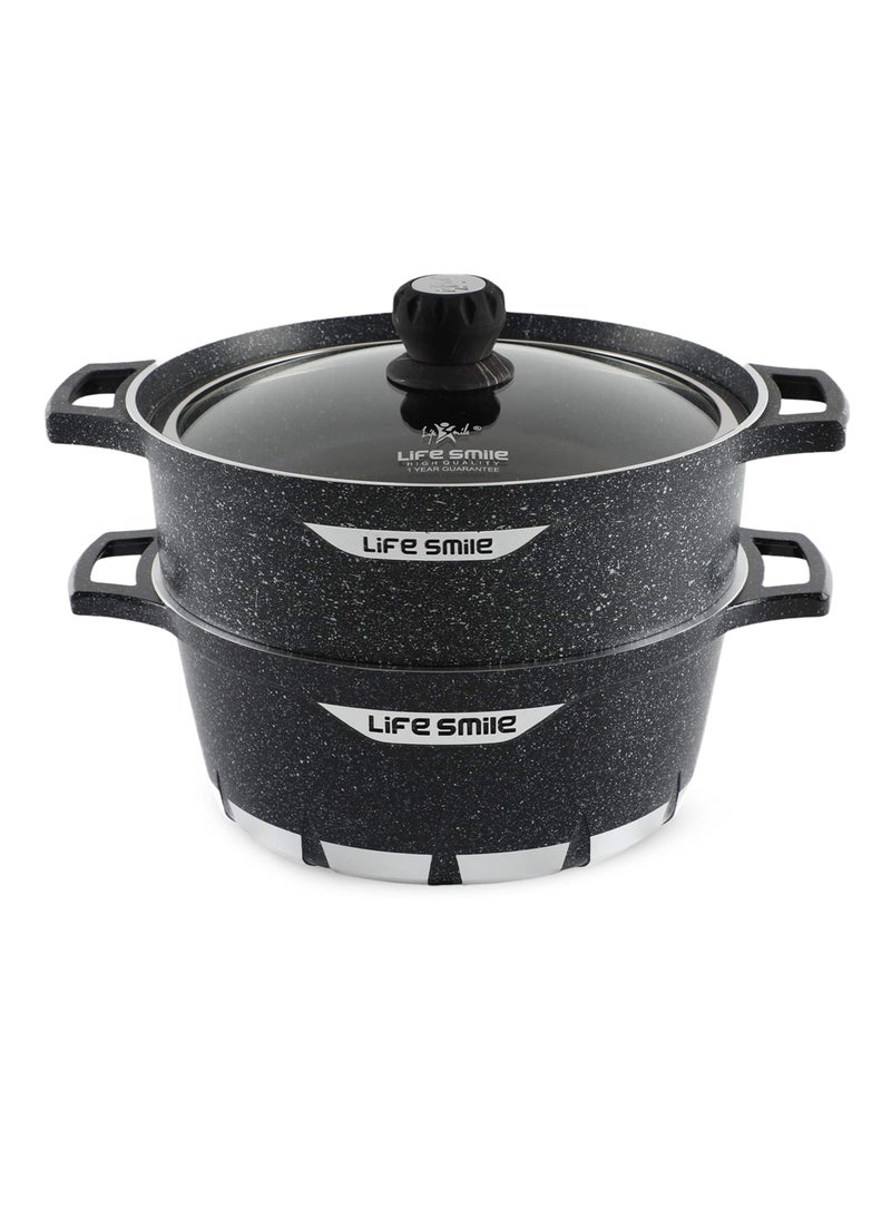 Multipurpose Steamer - Non-stick Couscoussier - 28cm Stock Pot & 28cm Steam Pot with Tempered Glass Lid Black - pzsku/ZDBAFD1F483C8A7B69795Z/45/_/1706184680/c1261fee-2e94-4203-9104-f7fddc746beb