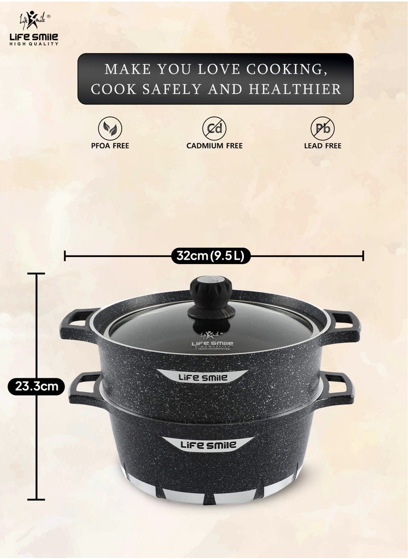 Multipurpose Steamer - Non-stick Couscoussier - 28cm Stock Pot & 28cm Steam Pot with Tempered Glass Lid Black - pzsku/ZDBAFD1F483C8A7B69795Z/45/_/1706184692/6d40ff77-ad2e-4e43-a070-cd2ba03acc9d