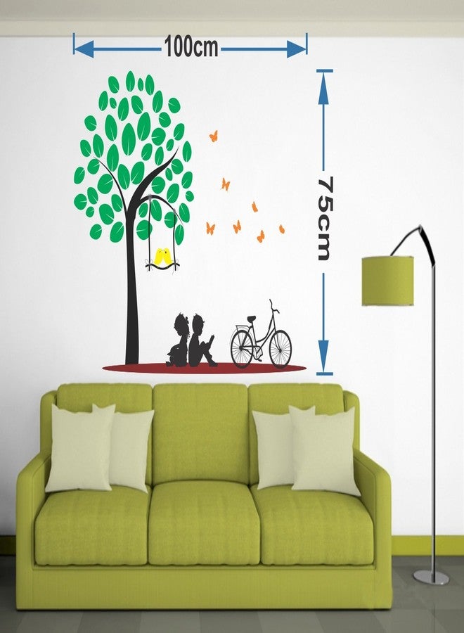 WALLBOOK Set of 4 Wall Stickers Sunrise with Flying Bird| Free Bird case Black| Kids Under The Tree| Love Birds with Hearts - Image 4
