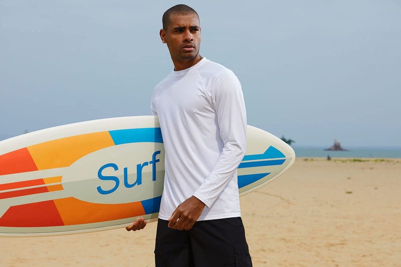 Satankud Men's Swim Shirts Rashguard Sun Shirt UPF 50+ UV Sun Protection Outdoor Long Sleeve T-Shirt Swimwear White L - Image 4