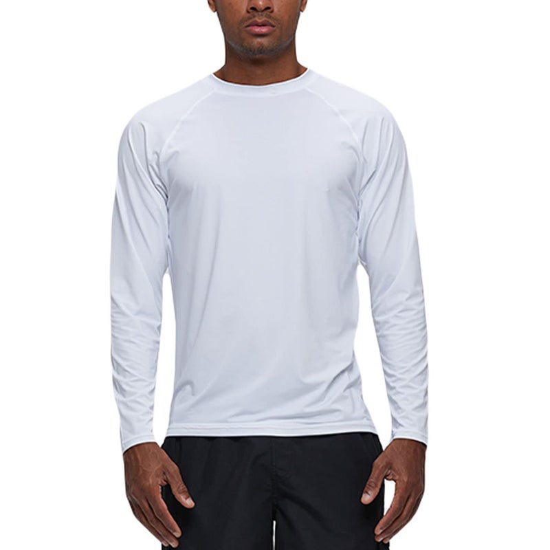 Satankud Men's Swim Shirts Rashguard Sun Shirt UPF 50+ UV Sun Protection Outdoor Long Sleeve T-Shirt Swimwear White L - Image 2