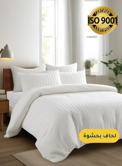 Master Home Textile Microfiber Hotel Comforter Sets, Fits 200 cm x 200 cm Size Bed, Duvet Filling Included, 9 Pcs King Size, Hotel Stripe Pattern