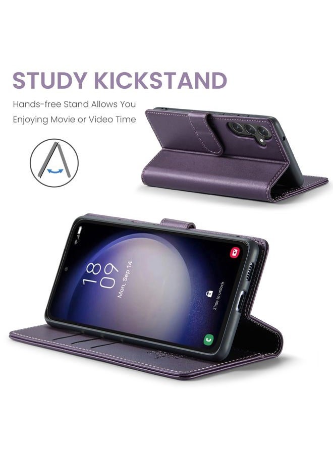 FLIPALM Compatible with Samsung Galaxy S24 FE Wallet Case with RFID Blocking Credit Card Holder, PU Leather Folio Flip Kickstand Protective Shockproof Cover Women Men for Samsung S24 FE Phone Case (Purple) - Image 4
