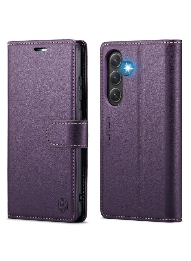 FLIPALM Compatible with Samsung Galaxy S24 FE Wallet Case with RFID Blocking Credit Card Holder, PU Leather Folio Flip Kickstand Protective Shockproof Cover Women Men for Samsung S24 FE Phone Case (Purple) - Image 1