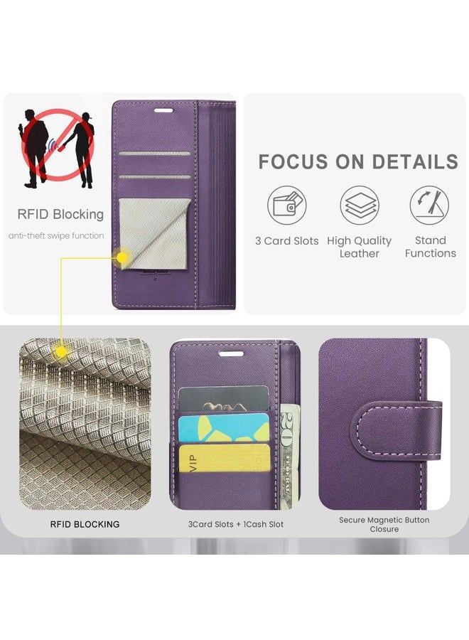 FLIPALM Compatible with Samsung Galaxy S24 FE Wallet Case with RFID Blocking Credit Card Holder, PU Leather Folio Flip Kickstand Protective Shockproof Cover Women Men for Samsung S24 FE Phone Case (Purple) - Image 3