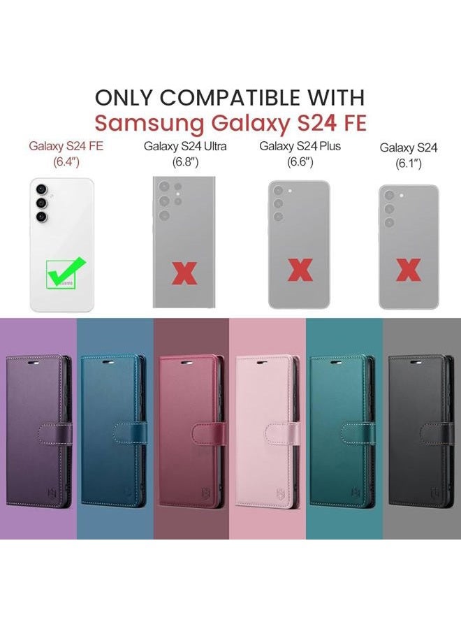 FLIPALM Compatible with Samsung Galaxy S24 FE Wallet Case with RFID Blocking Credit Card Holder, PU Leather Folio Flip Kickstand Protective Shockproof Cover Women Men for Samsung S24 FE Phone Case (Purple) - Image 2