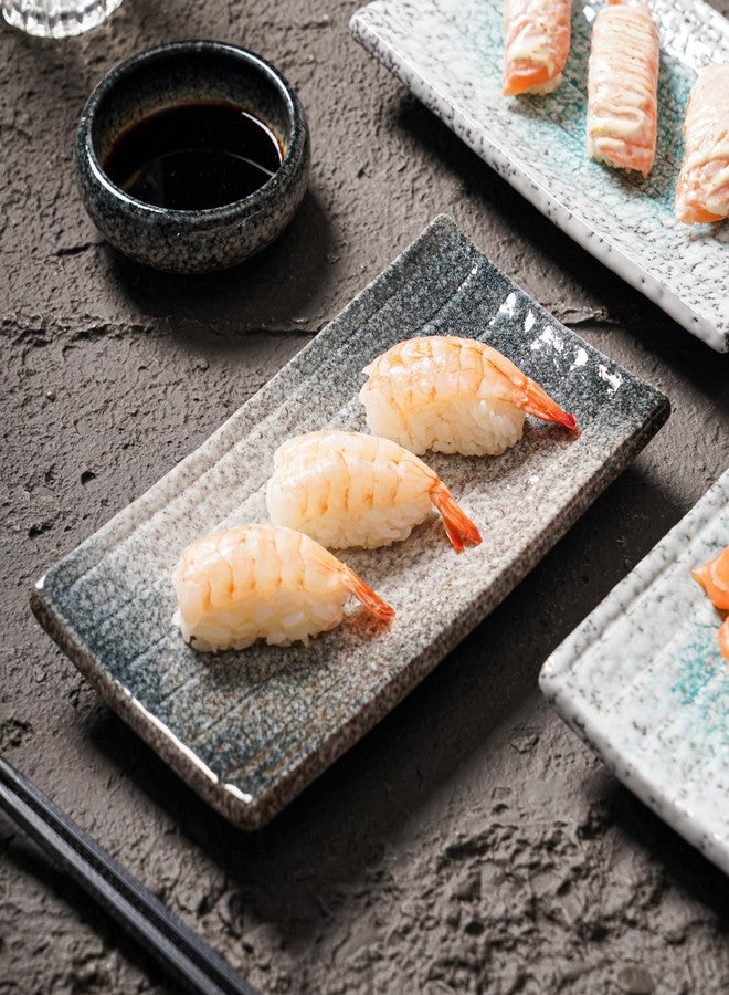 Uaral 6 Pieces Sushi Plate,Japanese Ceramic Sushi Tray Set for Two,Sashimi Serving Platter Set with 2 Soy Sauce Dishes,2 Pairs of Chopsticks,Midnight Blue - Image 2