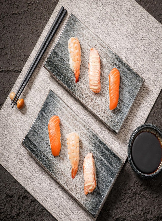 Uaral 6 Pieces Sushi Plate,Japanese Ceramic Sushi Tray Set for Two,Sashimi Serving Platter Set with 2 Soy Sauce Dishes,2 Pairs of Chopsticks,Midnight Blue - Image 3