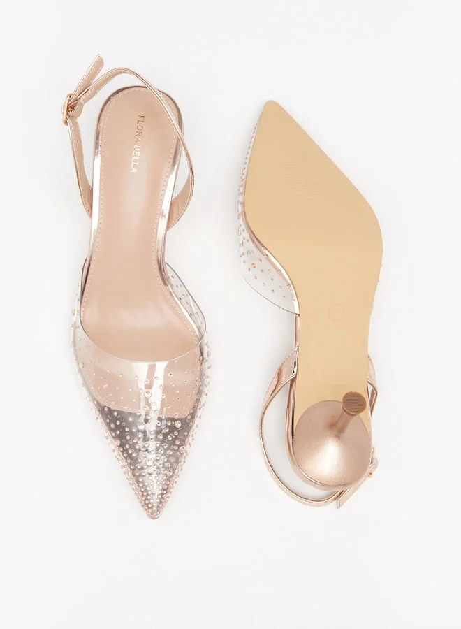 فلورا بيلا من شو إكسبرس Women's Embellished Pumps with Flared Heels and Buckle Closure