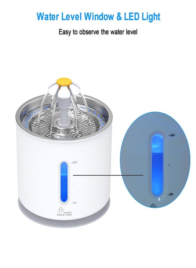 Wonder Creature Cat Water Fountain with Stainless Steel Lid, 2.4L/81oz Automatic Cat Fountain with 4 Filters & 4 Sponges, LED Light and Water Level Window for Cats and Dogs - Image 4