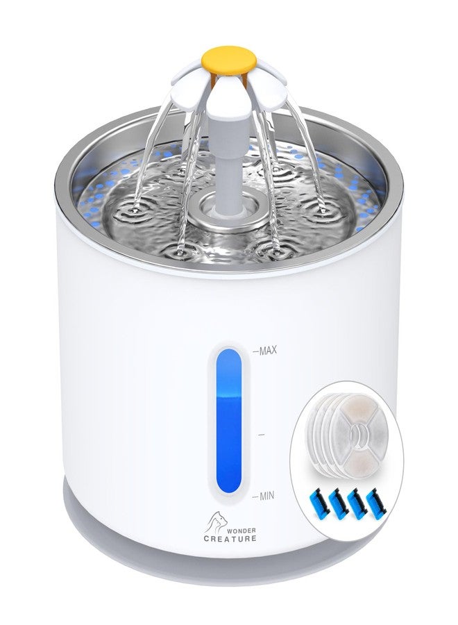 Wonder Creature Cat Water Fountain with Stainless Steel Lid, 2.4L/81oz Automatic Cat Fountain with 4 Filters & 4 Sponges, LED Light and Water Level Window for Cats and Dogs - Image 1