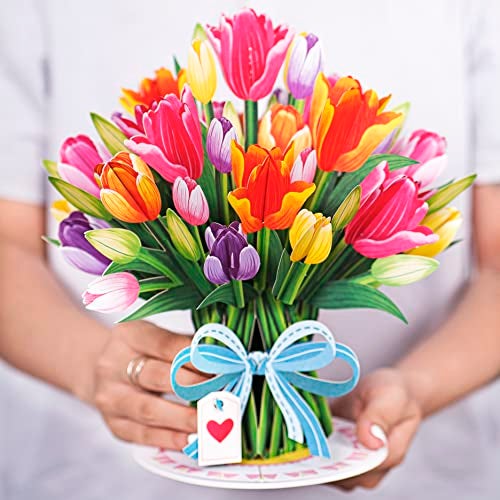 Paper Love HugePop Pop Up Card 3D Tulip Flower Bouquet With Detachable Paper Flower Bouquet Gift for Birthday Wedding Anniversary Graduation Get Well Thank You All Occasion Jumbo 10 x 14 Cover - Image 3