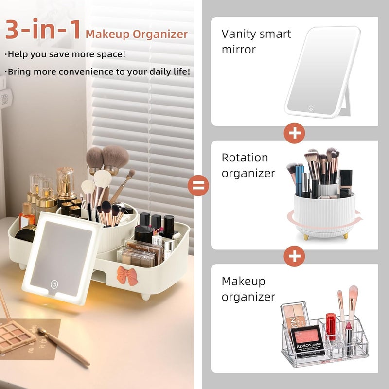 Crobat Makeup Organizer with Mirror Cosmetic Display Case Large Capacity Cosmetic Storage Box with Mirror Multifunctional Cosmetic Case with Rotating Shaft for Makeup Brushes Mascara - Image 4