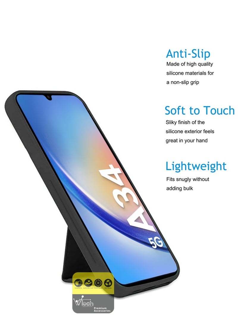 دبليو تيك قبضة يد مغناطيسية قابلة للطي مع حزام معصم قبضة الإصبع مع غطاء حديدي مدمج لهاتف Samsung Galaxy A34 5G 2023 أسود - Image 1