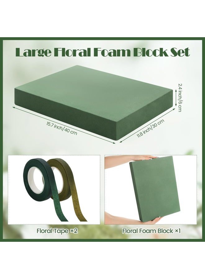 Elcoho 1 Pack Large Floral Foam Base 15.7"L x 11.8"W x 2.4"H Floral Foam Block with 2 Floral Tape Wet Dry Floral Foam Brick for Home Wedding Centerpieces Fresh or Artificial Flowers DIY Arts Crafts - Image 2