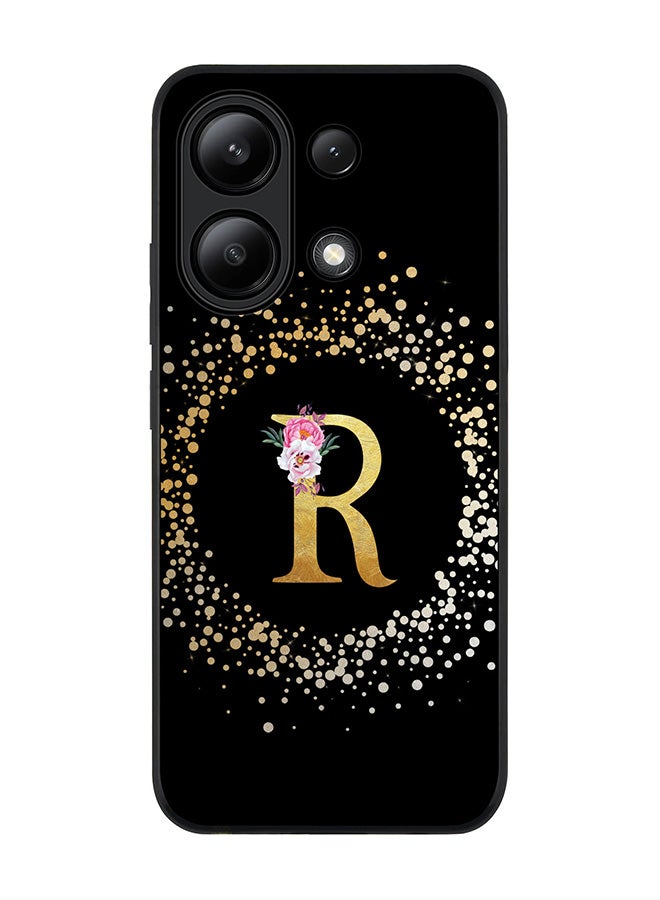 Stylizedd Rugged Black edge case for Xiaomi Redmi Note 13 4G, Slim fit Cover Custom Monogram Initial Letter Floral Pattern Alphabet - R ( Black ) - Image 1