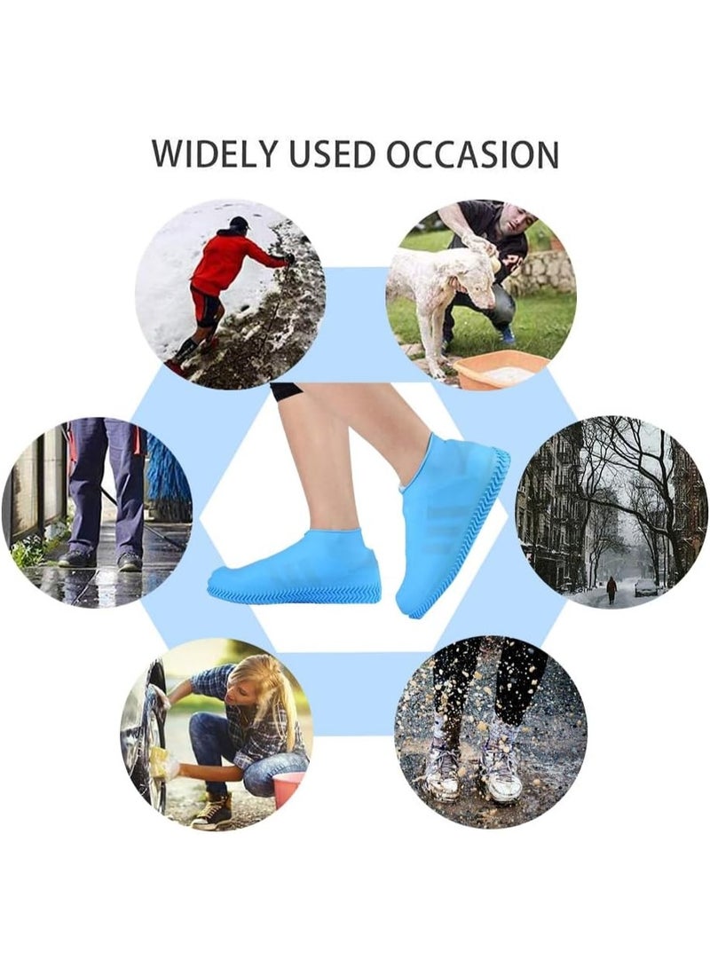 Meetion Waterproof Shoe Covers, Non-Slip Water Resistant Overshoes Silicone Rubber Rain Shoe Cover Outdoor cycling Protectors apply to Men, Women, Kids (Medium, Blue) - Image 2