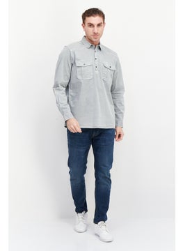 INC Men Regular Fit Plain Long Sleeves Casual Shirt, Grey  - Image 3