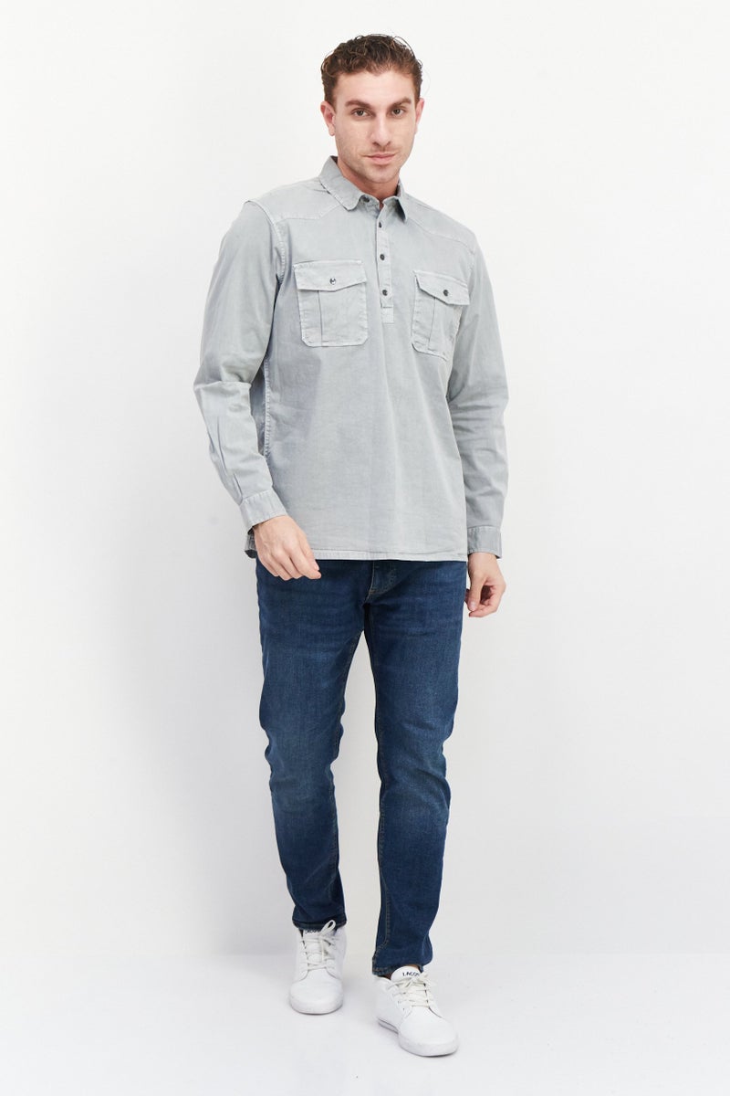 INC Men Regular Fit Plain Long Sleeves Casual Shirt, Grey - Image 3