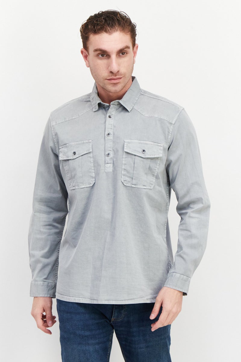 INC Men Regular Fit Plain Long Sleeves Casual Shirt, Grey - Image 1