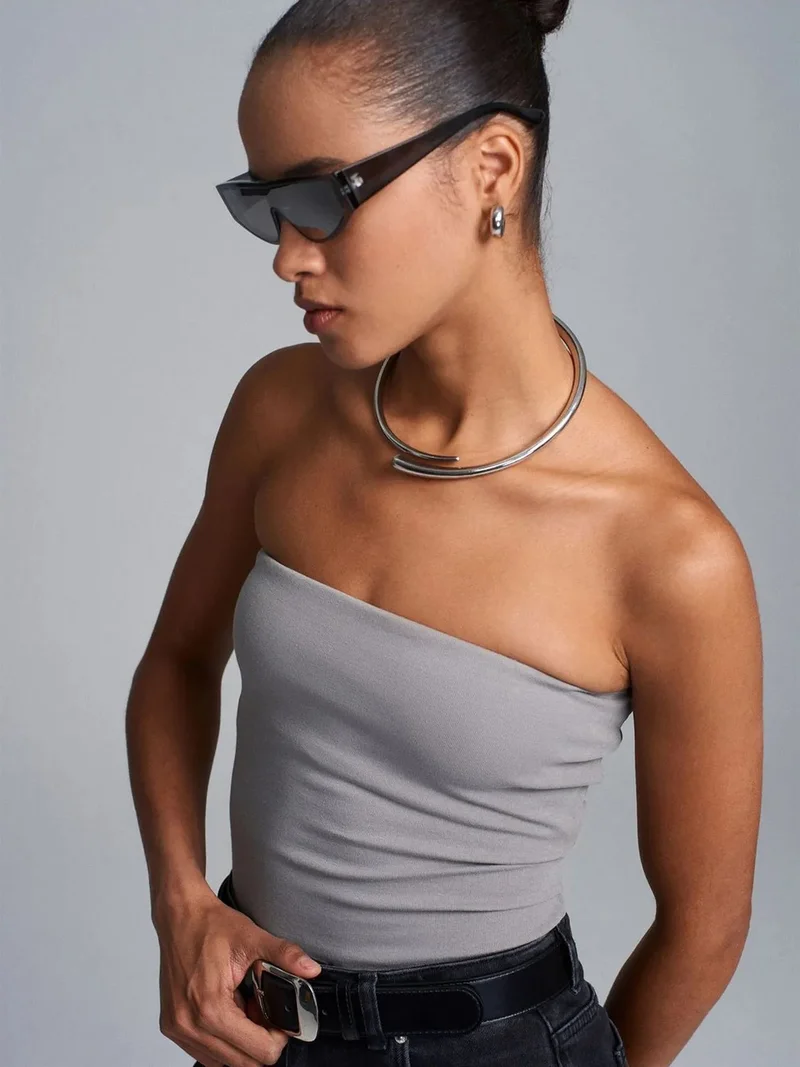 ديلفين Dilvin Strapless Bodycon Bandeau Blouse