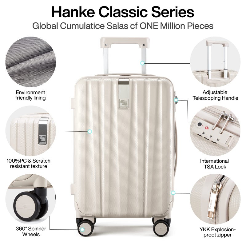 Hanke 20 Inch Carry On Luggage 22x14x9 Airline Approved Lightweight PC Hard Shell Suitcases with Wheels Travel Luggage Rolling Suitcase Travel Luggage Bag Christmas Gifts for Birthday(Ivory White) - Image 5