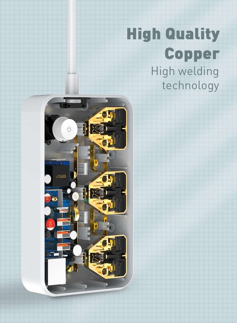 Faster FUS-640 Multifunctional Smart Socket Power Extension Cord with 3 Outlets Power Socket, 4 USB Ports - Multi Plug Universal Power Strip with USB 38W QC3.0A, Type C PD 20W Charging Power Station - Image 5