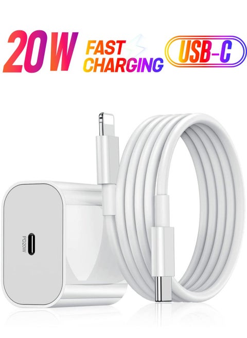 20W Type-C PD Super Fast Charger Wall Adapter [with 1M Type C to Lightening Cable] for Quick Charge 3.0 & Power Delivery 3.0 Compatible for iPhone 13/13 Mini/13 Pro Max/12/12 Pro Max, iPad Mini/Pro,