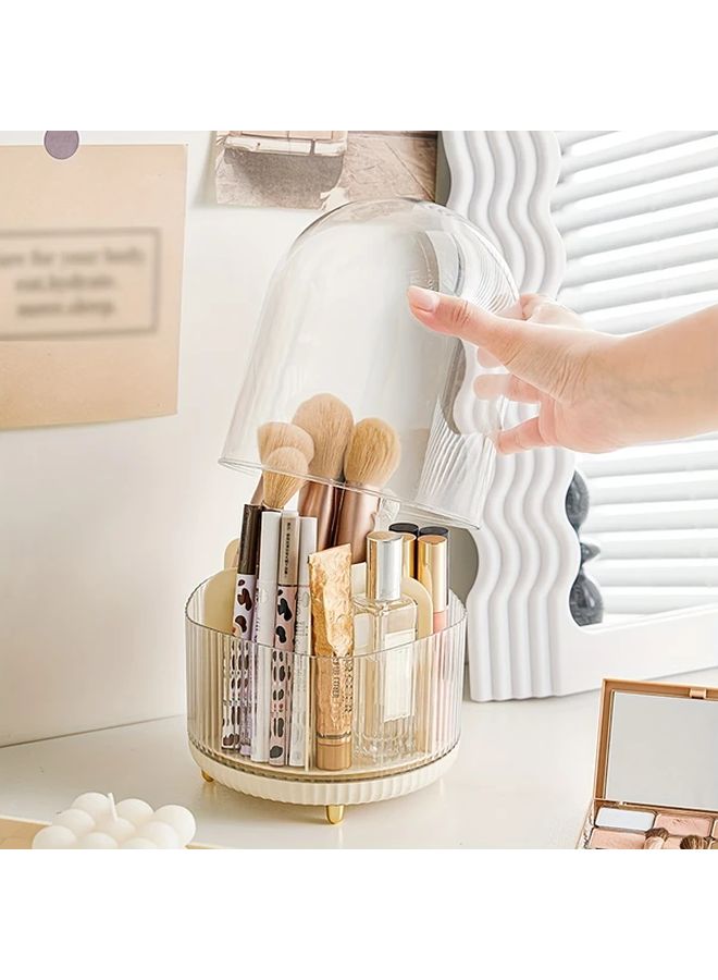360 Degree Rotating Makeup Organizer Durable Dust Proof Plastic Storage Box For Countertop Vanity Table Organization Sleek White Design - Image 4