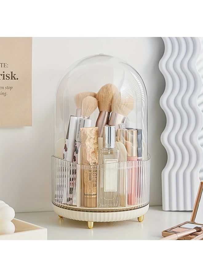 360 Degree Rotating Makeup Organizer Durable Dust Proof Plastic Storage Box For Countertop Vanity Table Organization Sleek White Design - Image 1
