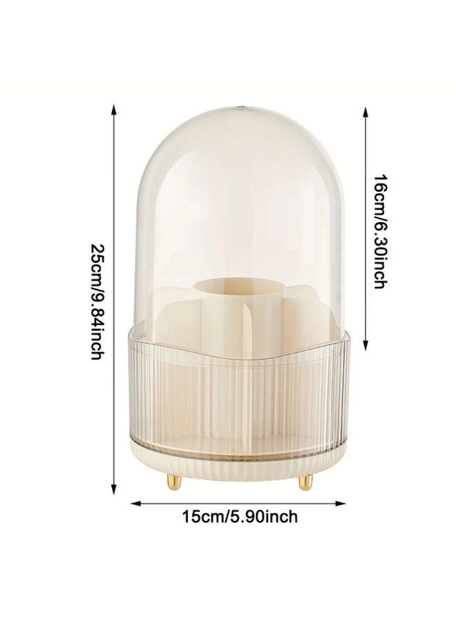360 Degree Rotating Makeup Organizer Durable Dust Proof Plastic Storage Box For Countertop Vanity Table Organization Sleek White Design - Image 3