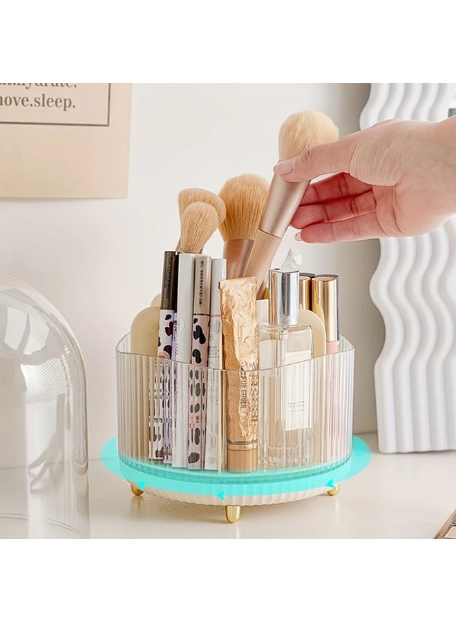 360 Degree Rotating Makeup Organizer Durable Dust Proof Plastic Storage Box For Countertop Vanity Table Organization Sleek White Design - Image 5