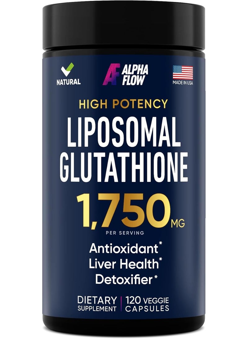 ALPHA FLOW Liposomal Glutathione Supplement 1000MG + 750MG- Glutathione Liposomal with VIT C + Phospholipid Antioxidant Complex - Liver Detox and Immune Support Supplement - 120 Capsules - Image 1