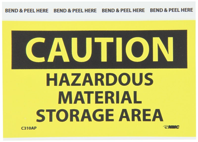 NMC C310AP OSHA Sign CAUTION HAZARDOUS MATERIAL STORAGE AREA 5 Width x 3 Height Pressure Sensitive Vinyl Black On Yellow Pack of 5
