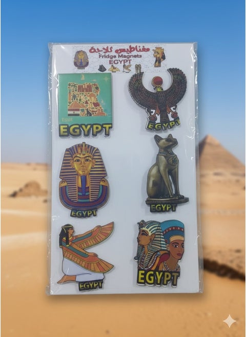 طقم مغناطيس ثلاجة فرعوني – رموز الحضارة المصرية القديمة – ديكور ثلاجة مميز – تذكار سياحي من مصر (6 قطع) متعدد الاشكال والالوان
