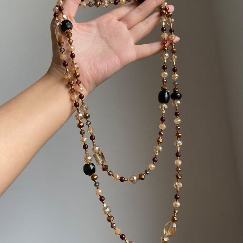 Tiger Eye Stone قلادة مصنوعة يدويًا من أحجار "عين النمر" الطبيعية، بتصميم "ميلارد" الكلاسيكي، وخرز غير منتظم، فريدة وأنيقة، وسلسلة طويلة، مثالية للارتداء مع قلائد أخرى في الخريف والشتاء، قطعة إكسسوار رقم 1009. - Image 4