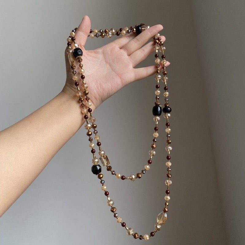 Tiger Eye Stone قلادة مصنوعة يدويًا من أحجار "عين النمر" الطبيعية، بتصميم "ميلارد" الكلاسيكي، وخرز غير منتظم، فريدة وأنيقة، وسلسلة طويلة، مثالية للارتداء مع قلائد أخرى في الخريف والشتاء، قطعة إكسسوار رقم 1009. - Image 1