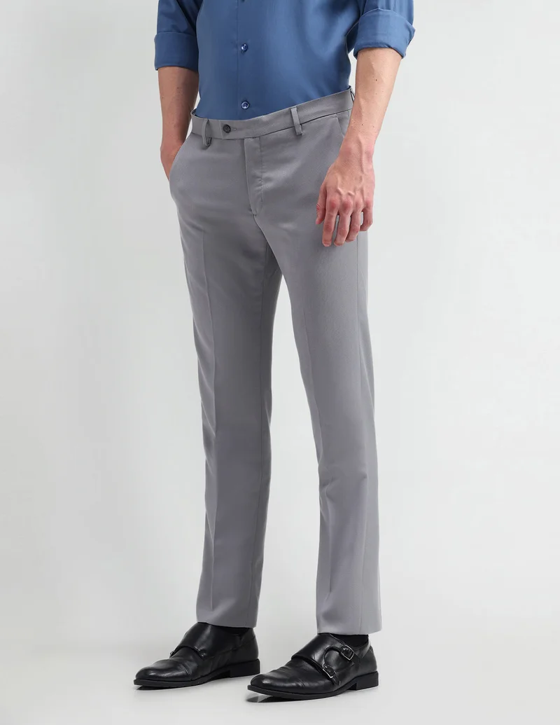 Arrow Light Grey Slim Fit Mid Rise Trousers for Men | Best Price UAE