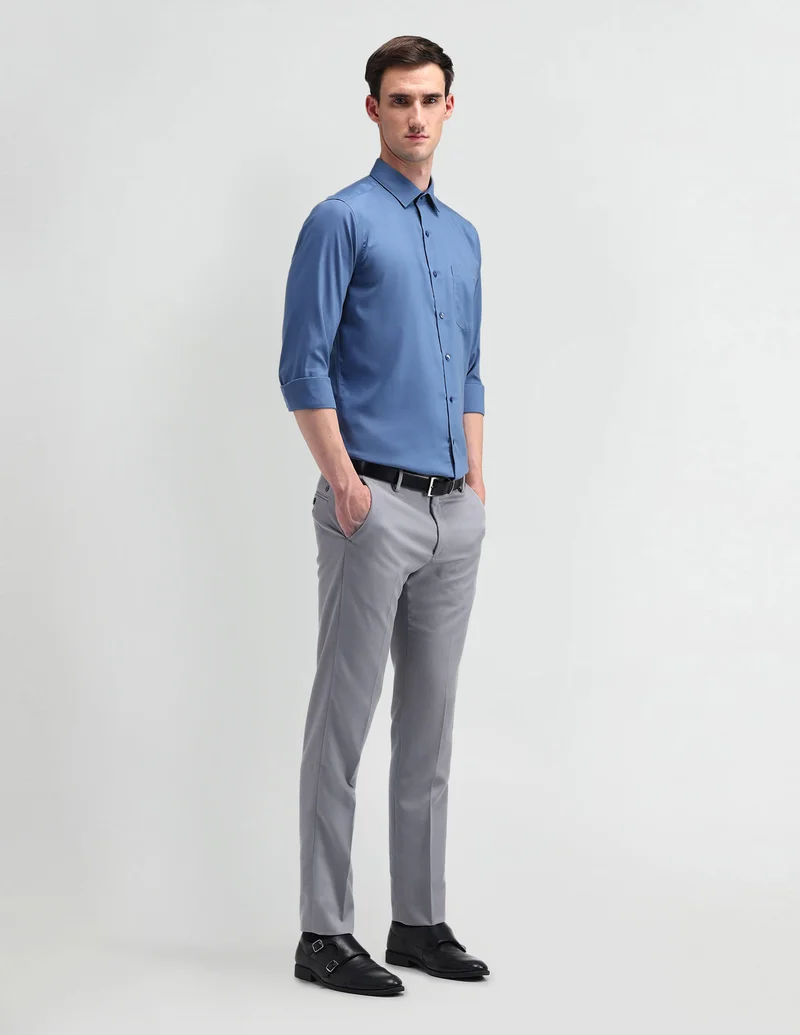 Arrow Light Grey Slim Fit Mid Rise Trousers for Men | Best Price UAE