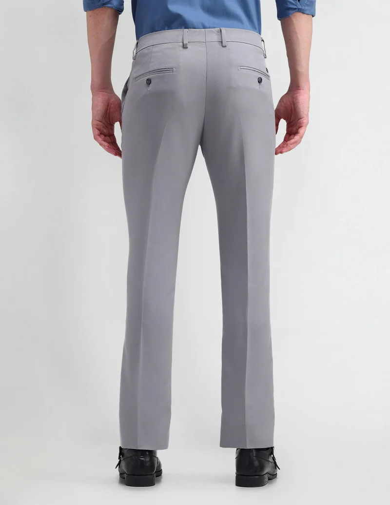 Arrow Light Grey Slim Fit Mid Rise Trousers for Men | Best Price UAE