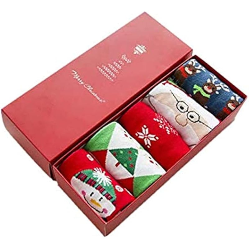 إسكدنيا صندوق هدايا الكريسماس من القطن بتصميم كرتوني للسيدات، 5 ازواج من الجوارب الاسطوانية المتوسطة - Image 1