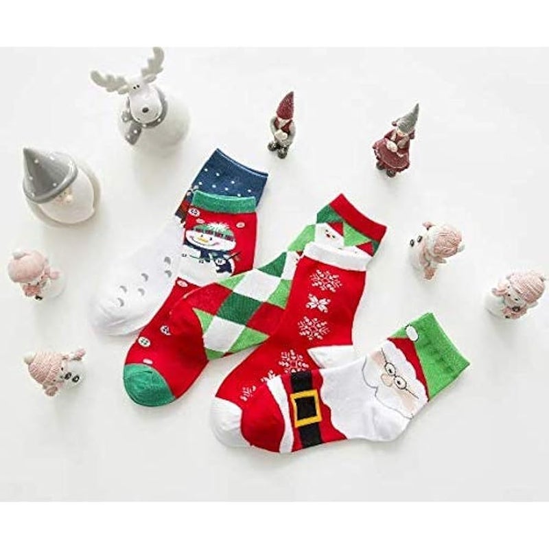 إسكدنيا صندوق هدايا الكريسماس من القطن بتصميم كرتوني للسيدات، 5 ازواج من الجوارب الاسطوانية المتوسطة - Image 3