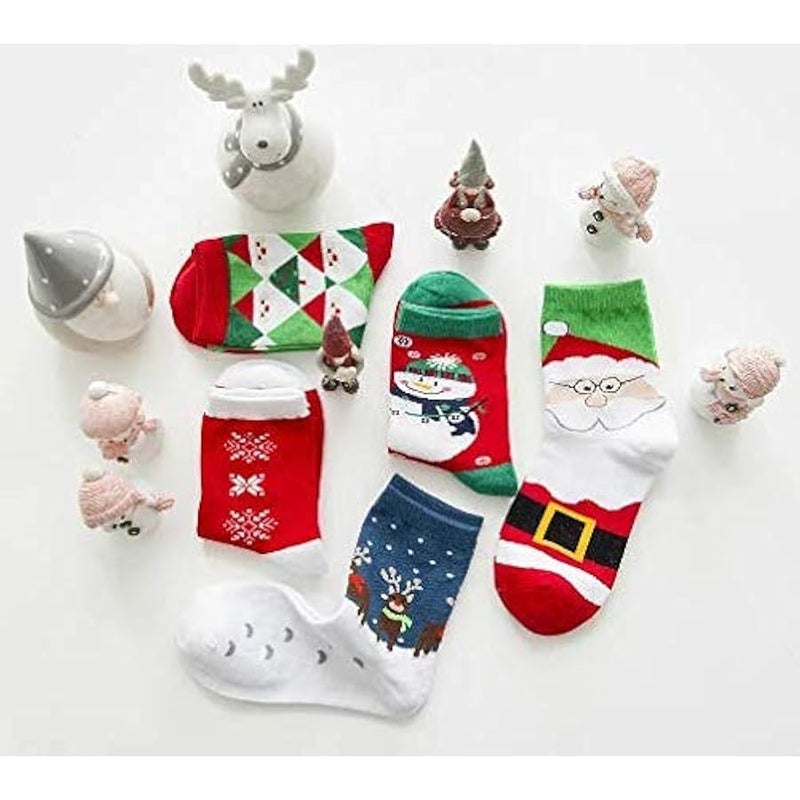 إسكدنيا صندوق هدايا الكريسماس من القطن بتصميم كرتوني للسيدات، 5 ازواج من الجوارب الاسطوانية المتوسطة - Image 2